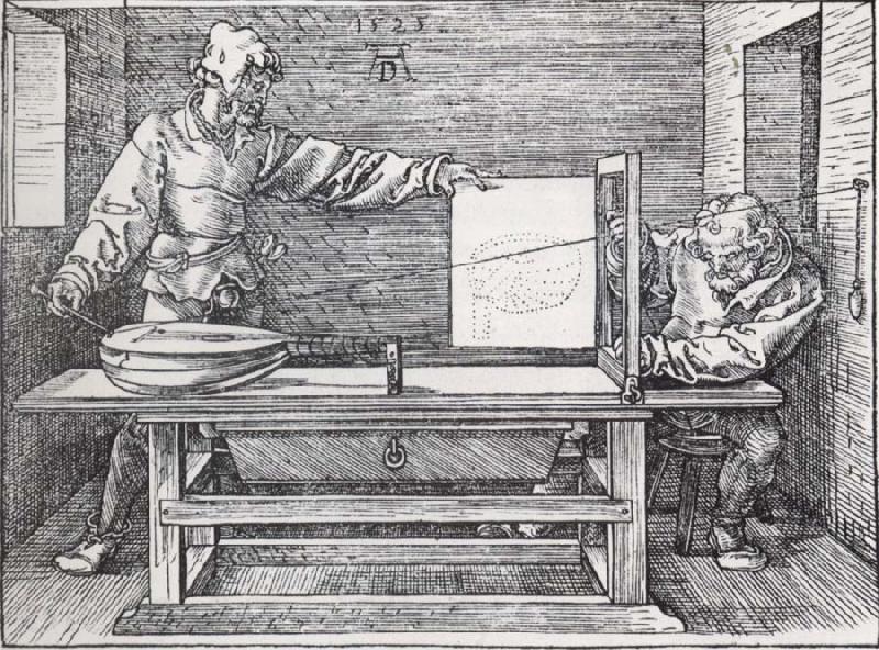 Jacopo de Barbari Man Drawing a lute with the monogram of the artist from the Manual of Measure-ment Norge oil painting art